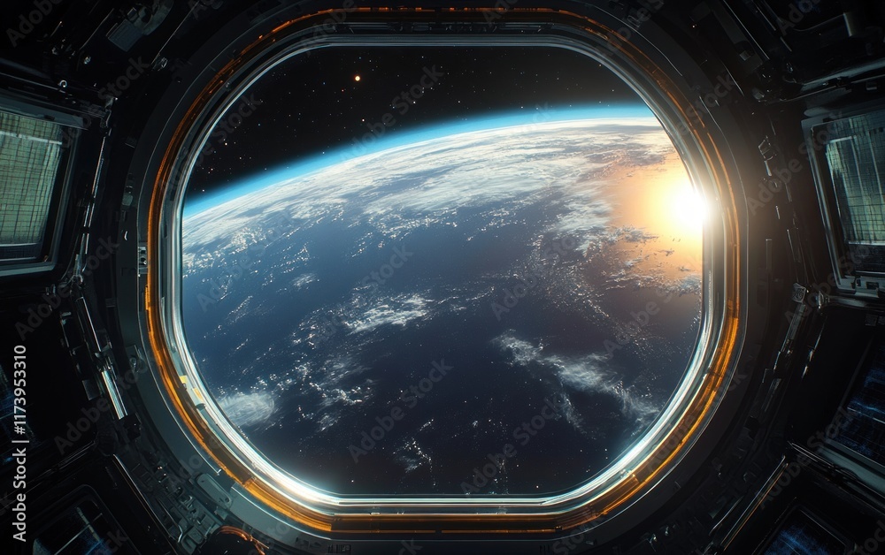 Hyper-realistic portrayal of Earth from spacecraft with vibrant colors and space contrast Hyper-realistic portrayal of Earth from spacecraft with vibrant colors and space contrast