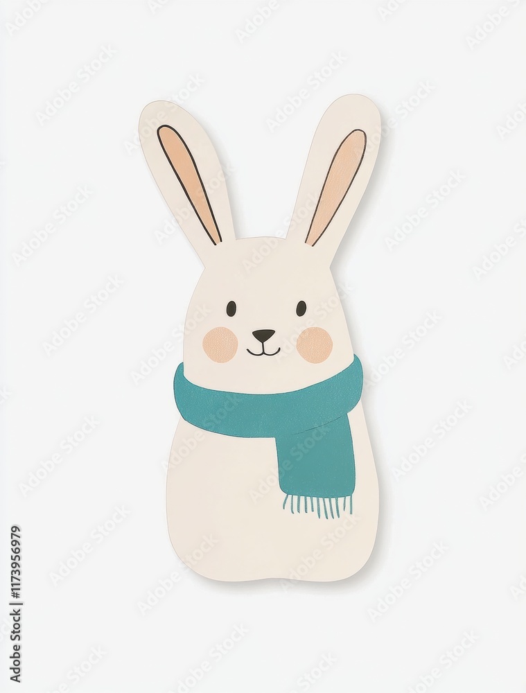 Fototapeta premium Cute illustration of a bunny wearing a teal scarf with a cheerful expression.