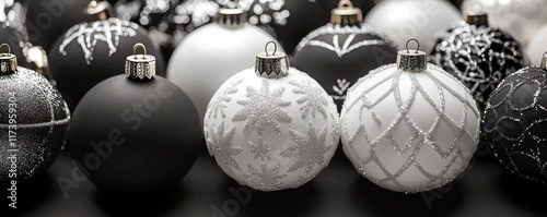 Black and White Christmas Ornaments with Golden Snowflakes for Elegant Holiday Decor photo