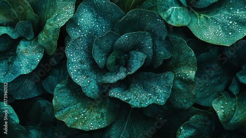 Freshly harvested lettuce showcasing rich textures and vibrant green hues with droplets of water set against lush garden background