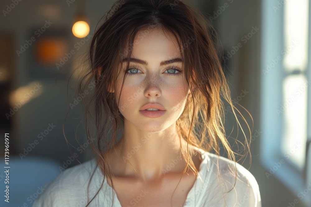 Happy young woman in white shirt embracing herself with positive self care and esteem joyfully isolated on warm background Happy young woman in white shirt embracing herself with positive self care and esteem joyfully isolated on warm background