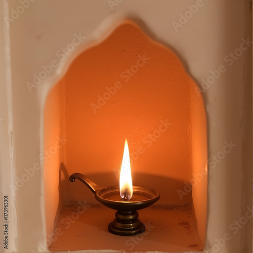 Oil lamp in a niche, Mool Sagar Heritage Hotel near Jaisalamer, Rajasthan, India, Asia photo