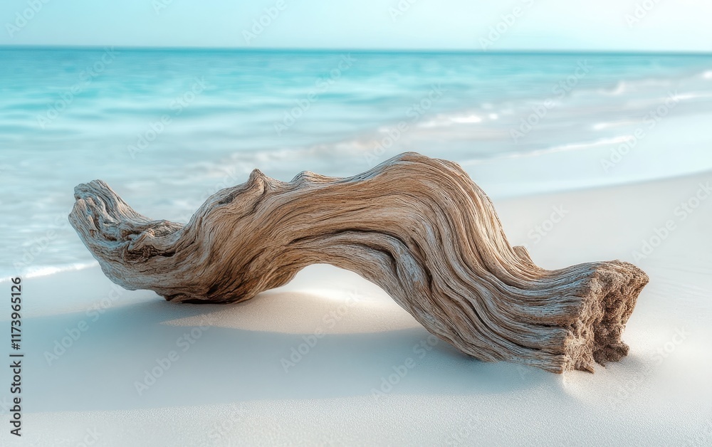 Serene Driftwood on a Tropical Beach: A Coastal Paradise Serene Driftwood on a Tropical Beach: A Coastal Paradise