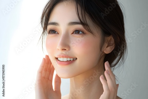 Beauty Woman Portrait Tranquility Skincare Asian Smile Natural Lighting