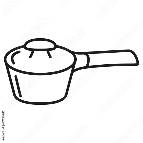 Doodle saucepan icon.Food culinary pot.Domestic object.  Kitchen utensil. Kitchen saucepan. Outline vector illustration.Isolated on white background.