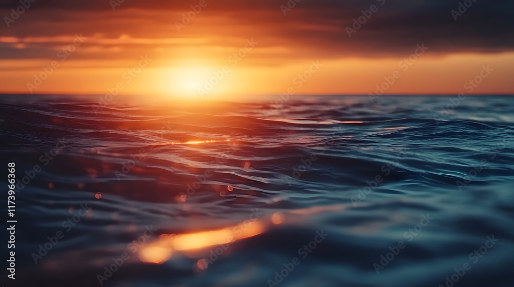 Fototapeta premium Sunset sea blur, Abstract natural texture motion blur at sunrise ocean, Dark sky sunlight and deep water background
