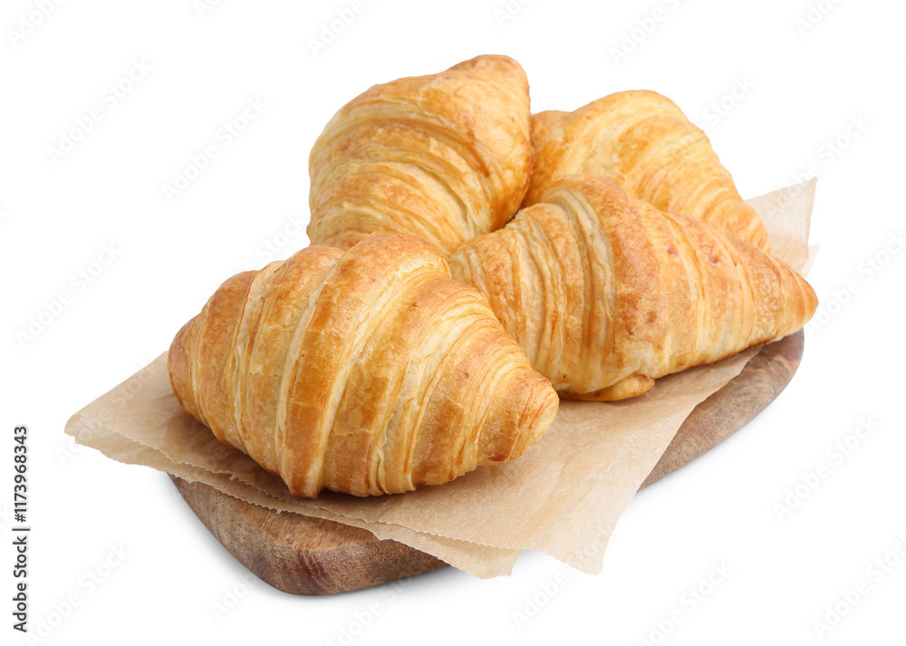 Tasty fresh croissants isolated on white. Puff pastry Tasty fresh croissants isolated on white. Puff pastry