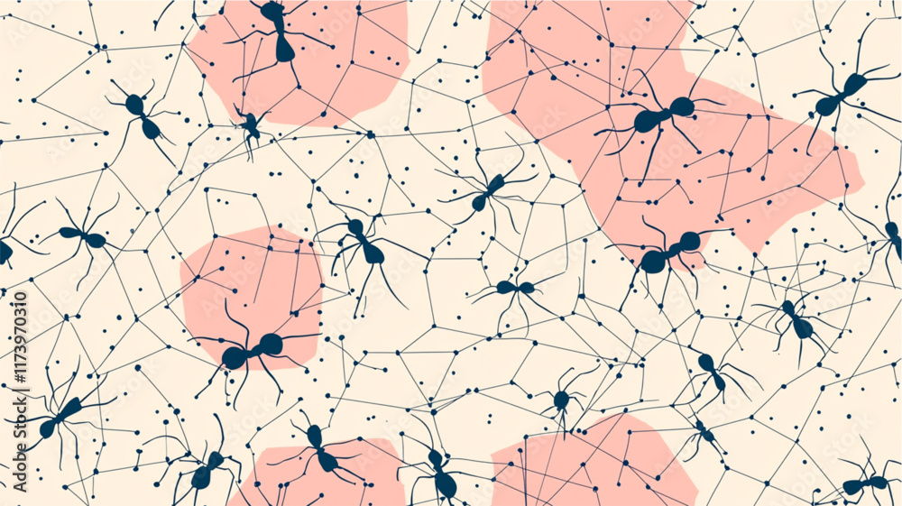 Fototapeta premium Pastel Seamless Ant Network on Flat Surface Illustration