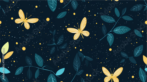 Pastel seamless pattern with fireflies in minimalist modern illustration