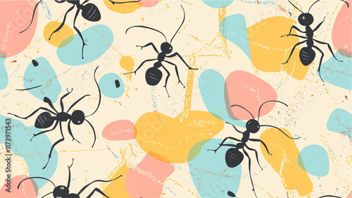 Ant patterns in pastel colors with minimalist modern style