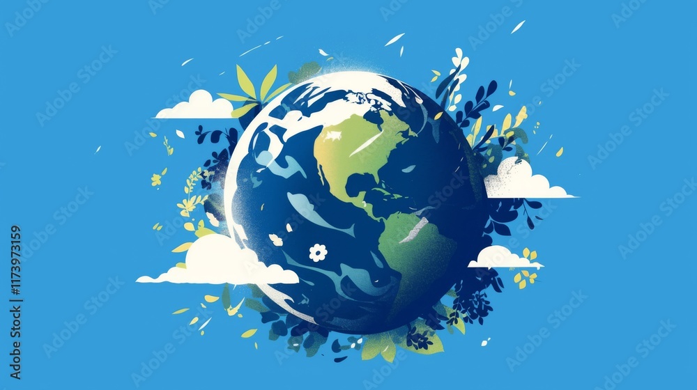 Naklejka premium Flat vector illustration of Planet Earth, blue globe isolated on a plain background, minimalist design, Earth concept, global, world map, geography, environmental symbol, clean, simple, Earth icon