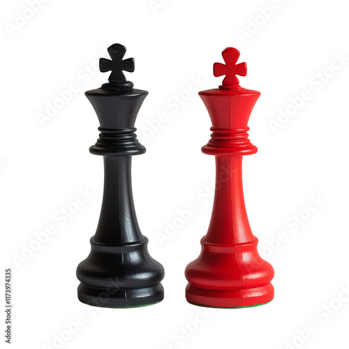 two equal height black king and red queen chess white background