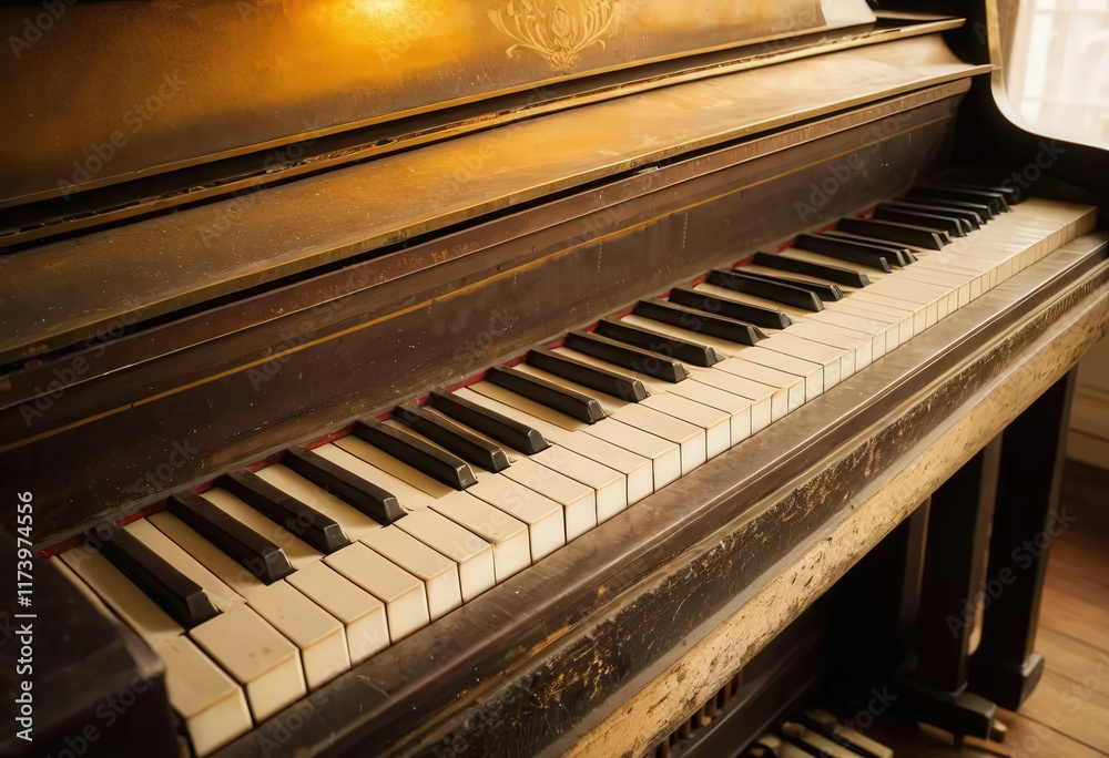Enchanting melodies resonate from the aged piano in a sunlit room filled with nostalgia and artistry Enchanting melodies resonate from the aged piano in a sunlit room filled with nostalgia and artistry