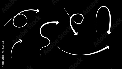 arrow icon set animation. Collection of curve line arrows animation. hand drawn Arrow animated icons.