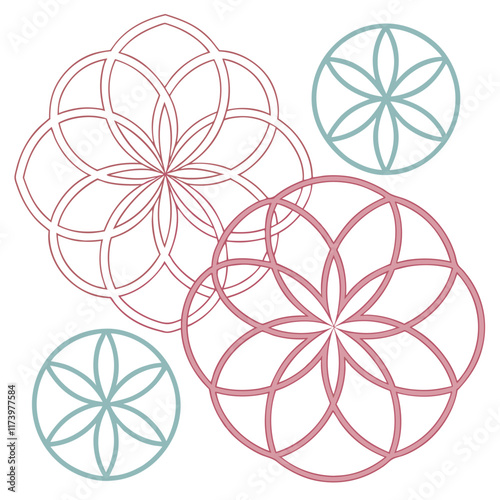 Abstract floral shapes with geometric symmetry Illustrator Artwork