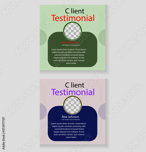 Customer feedback testimonial social media post template layout or web banner design, client testimonial comment or quote square design.