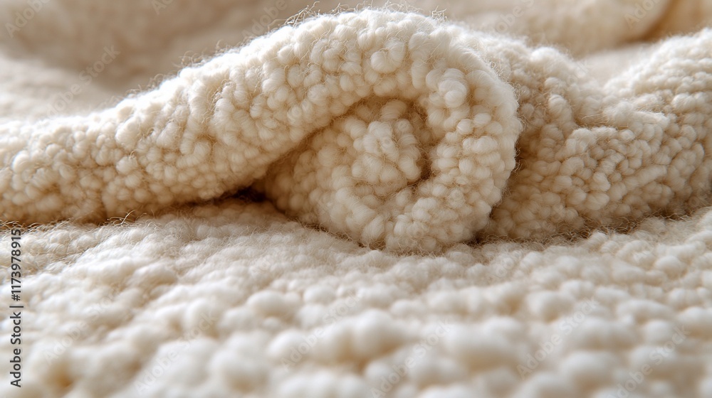 Close-up of soft, fluffy, cream-colored fleece fabric texture. Close-up of soft, fluffy, cream-colored fleece fabric texture.