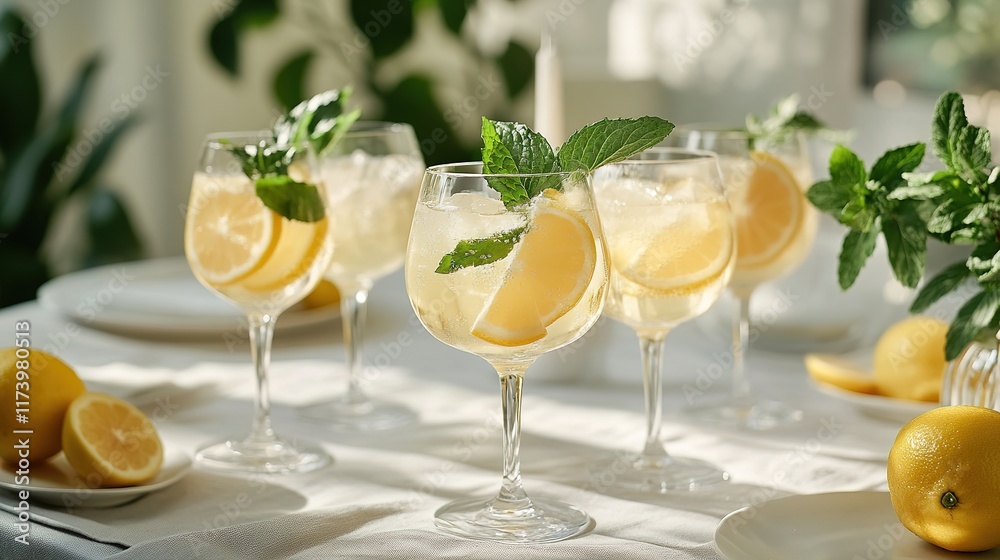 Refreshing lemon cocktails with mint garnishes create vibrant at Refreshing lemon cocktails with mint garnishes create vibrant at