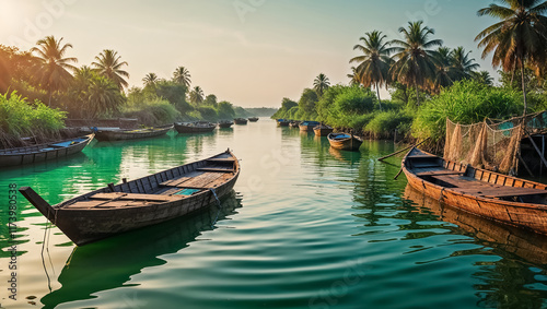 stunning Kerala backwaters India sunny day