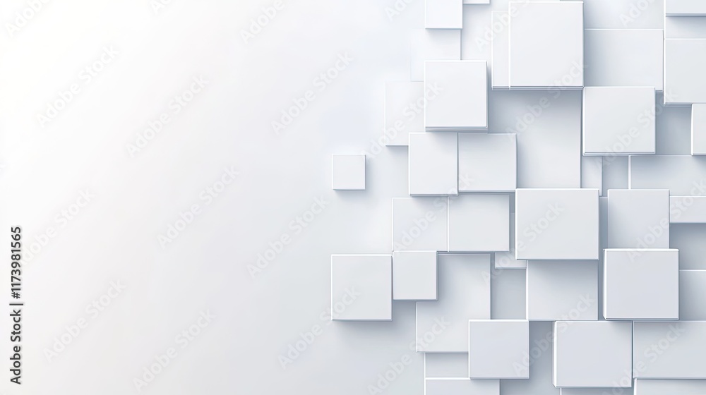 Naklejka premium Abstract white cubes in 3D with light shadow.
