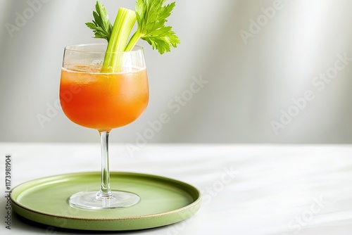 Refreshing drink with vibrant orange hue garnished with celery s photo