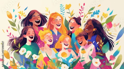 Happy diverse women group celebrating International Women's Day