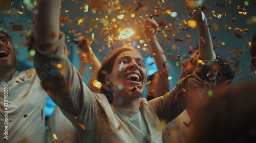 Happy business woman celebrating success at company 