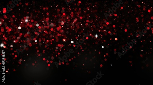Red sparkles on a black background with copy space