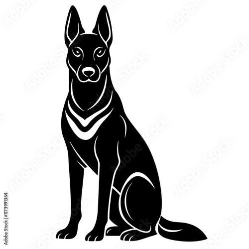 belgian malinois black silhouette vector with white background. Dog Sitting Vector 