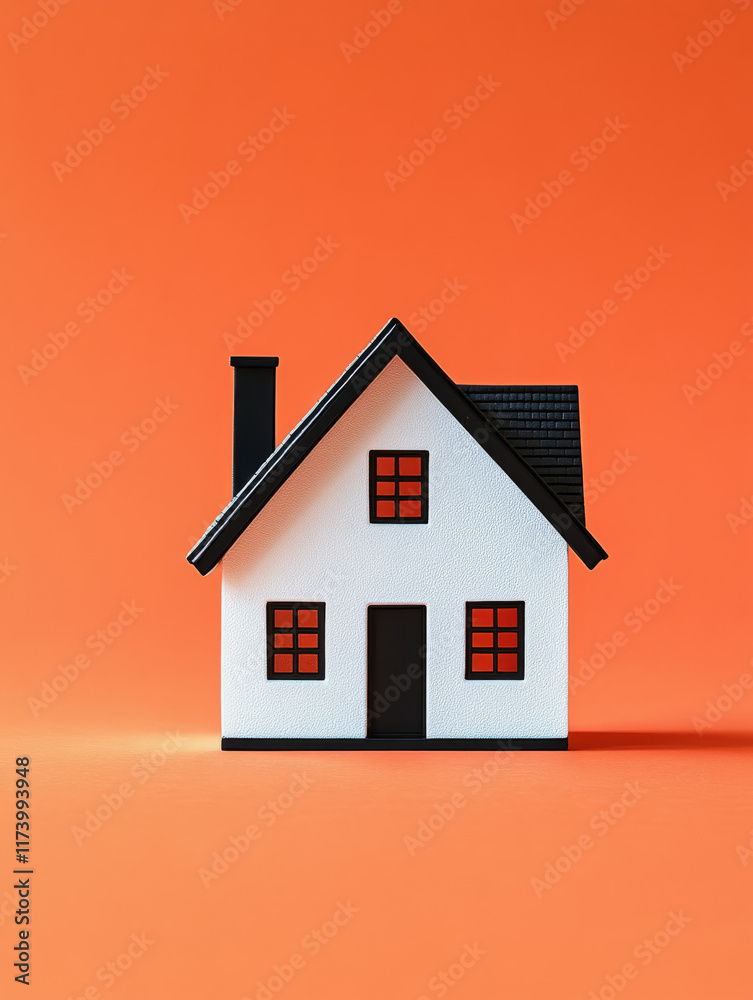 Model house on a bright orange background. Model house on a bright orange background.