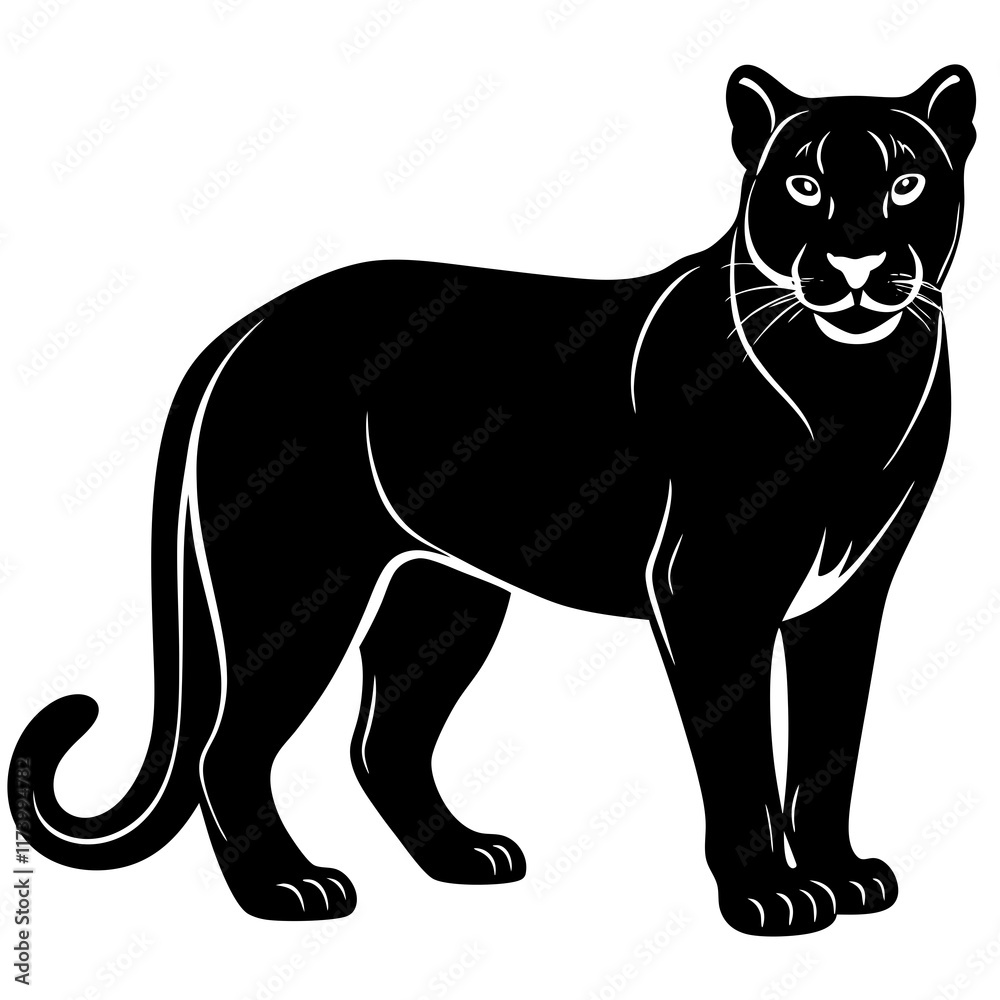 cougar black silhouette vector with white background. Wild animal vector cougar black silhouette vector with white background. Wild animal vector