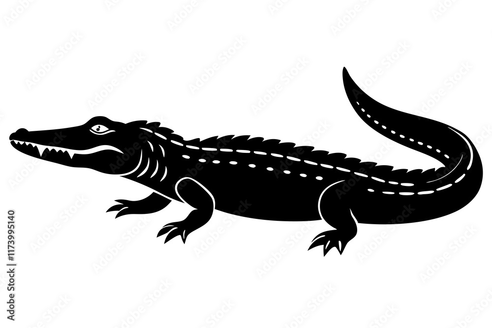 crocodile black silhouette vector with white background. Wild animal vector crocodile black silhouette vector with white background. Wild animal vector