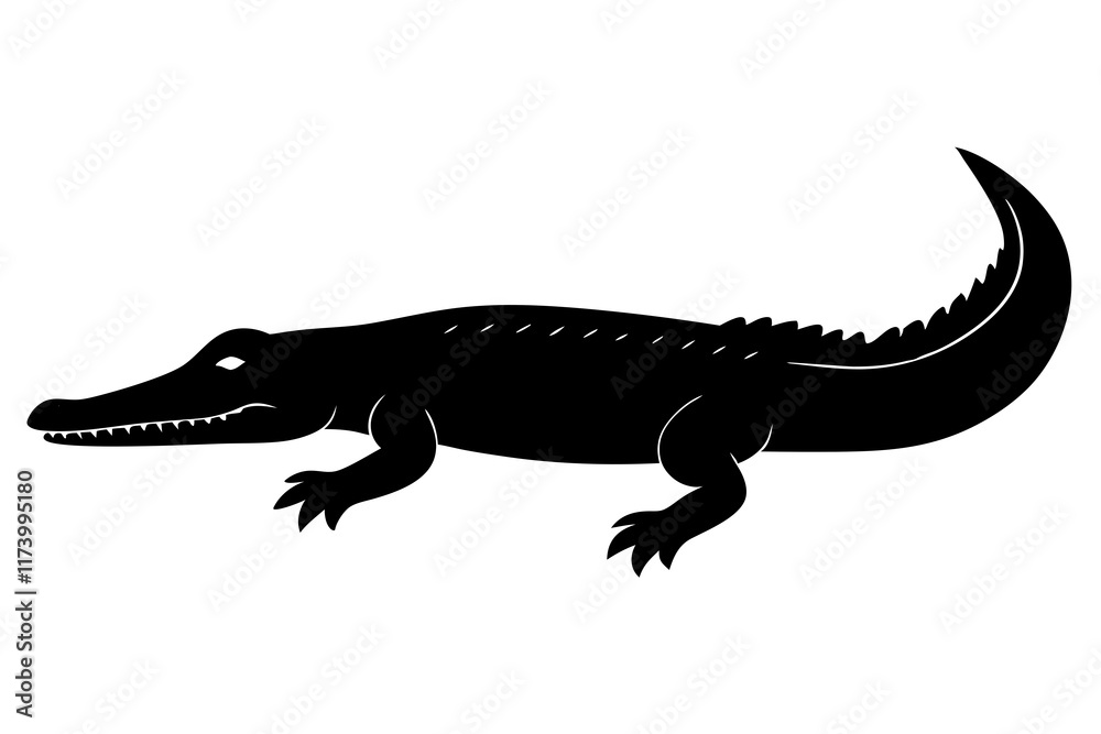 Fototapeta premium crocodile black silhouette vector with white background. Wild animal vector