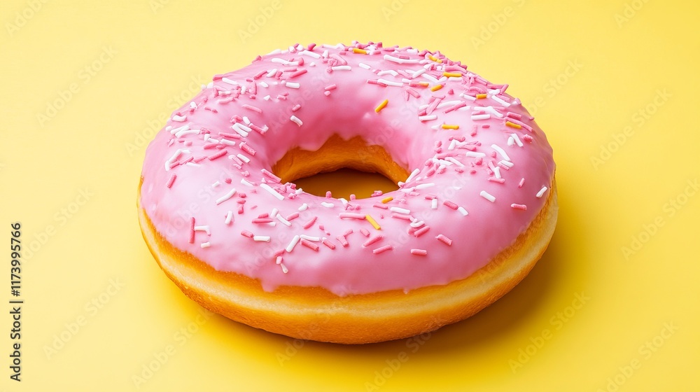 A cheerful breakfast donut displayed on a pastel yellow background designed with a minimal and trendy concept A cheerful breakfast donut displayed on a pastel yellow background designed with a minimal and trendy concept