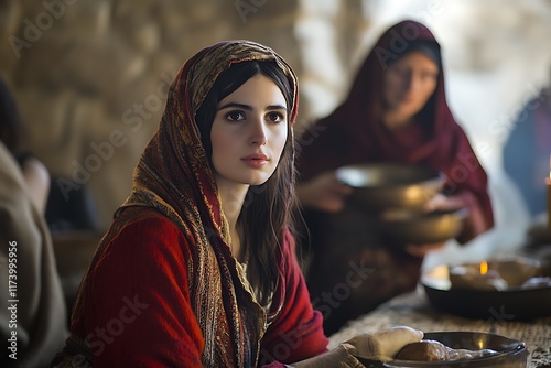 Mary sitting at jesus’s feet while martha serves
