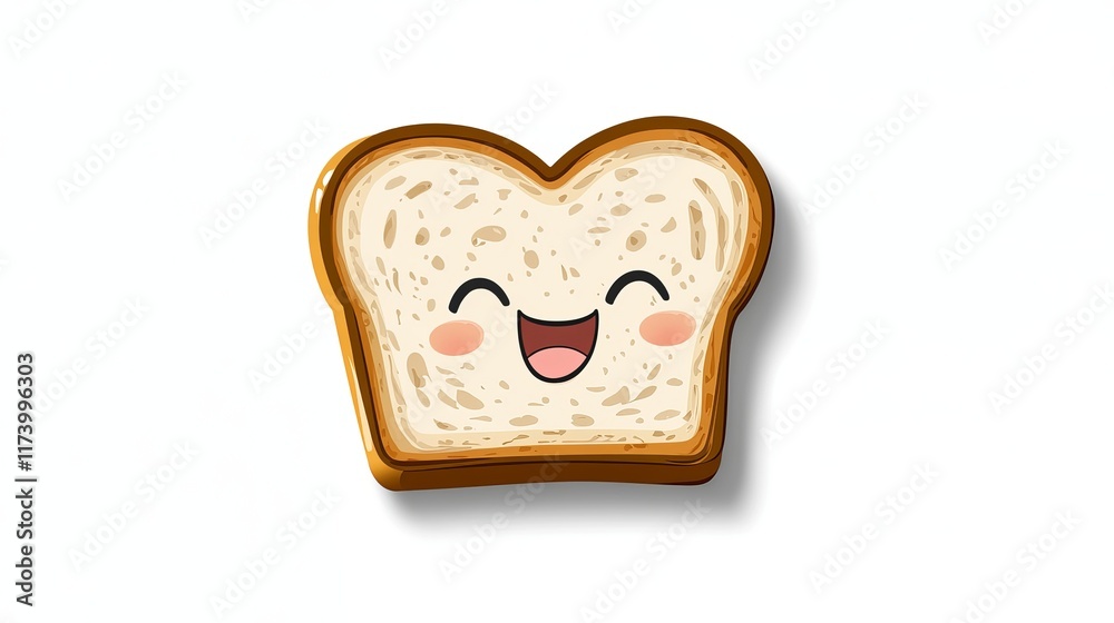 A kawaii cartoon wheat toast slice featuring a cute emoji face perfect for a delicious breakfast character concept A kawaii cartoon wheat toast slice featuring a cute emoji face perfect for a delicious breakfast character concept
