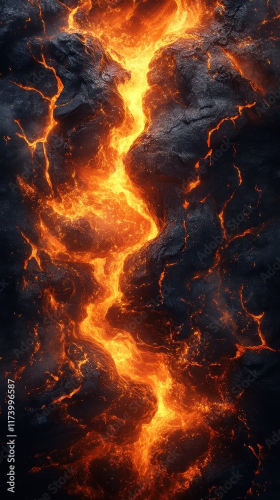 Molten Lava Abstract Expressionism with Dynamic Lighting and Sharp Contrasts View from Above