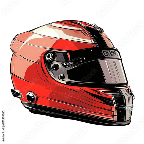 illustration of red F1 helmet in white background