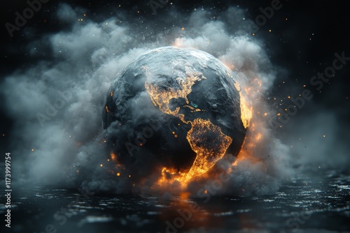 World engulfed in flames and smoke highlighting environmental destruction and urgency