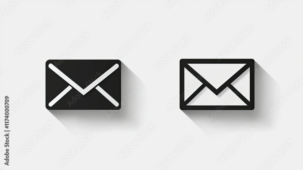 Two simple envelope icons with long shadows.