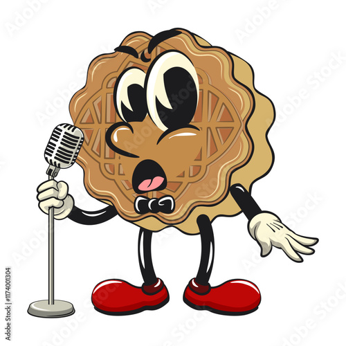 traditional chinese moon cake cartoon isolated vector illustration character mascot on front of the mic become a stand up comedian, work of hand drawn