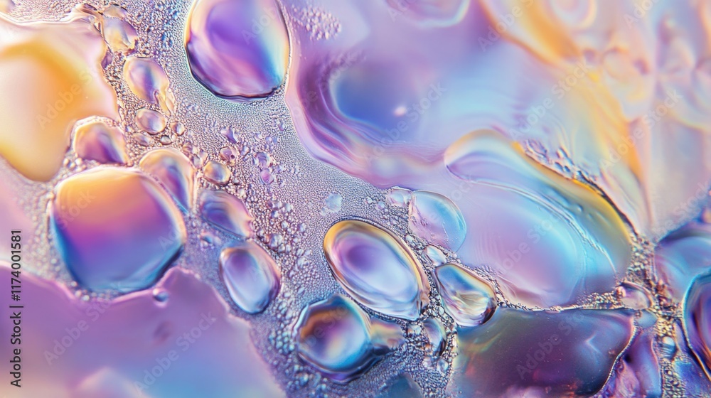 Abstract pastel oil and water mixture with iridescent bubbles. Abstract pastel oil and water mixture with iridescent bubbles.