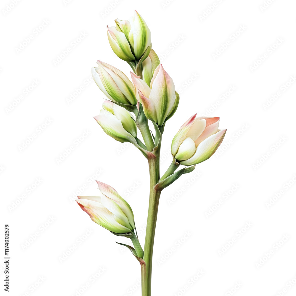 very long stem with several openings of the green isolated on white background very long stem with several openings of the green isolated on white background