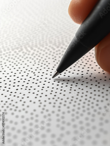 Pen poised above dotted paper