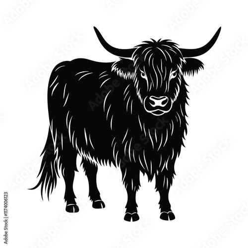 Domestic Farm Animal Highland Cattle vector silhouette