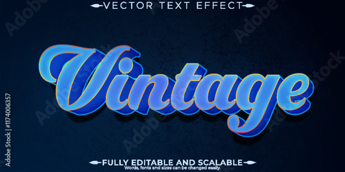 Vintage editable text effect, editable blue and retro text style