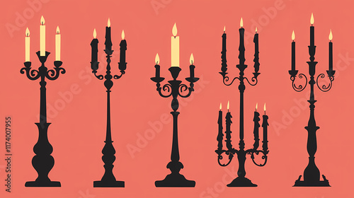 Candle silhouette. vintage candelabrum with illuminating candlelight. Candescent. Illustration