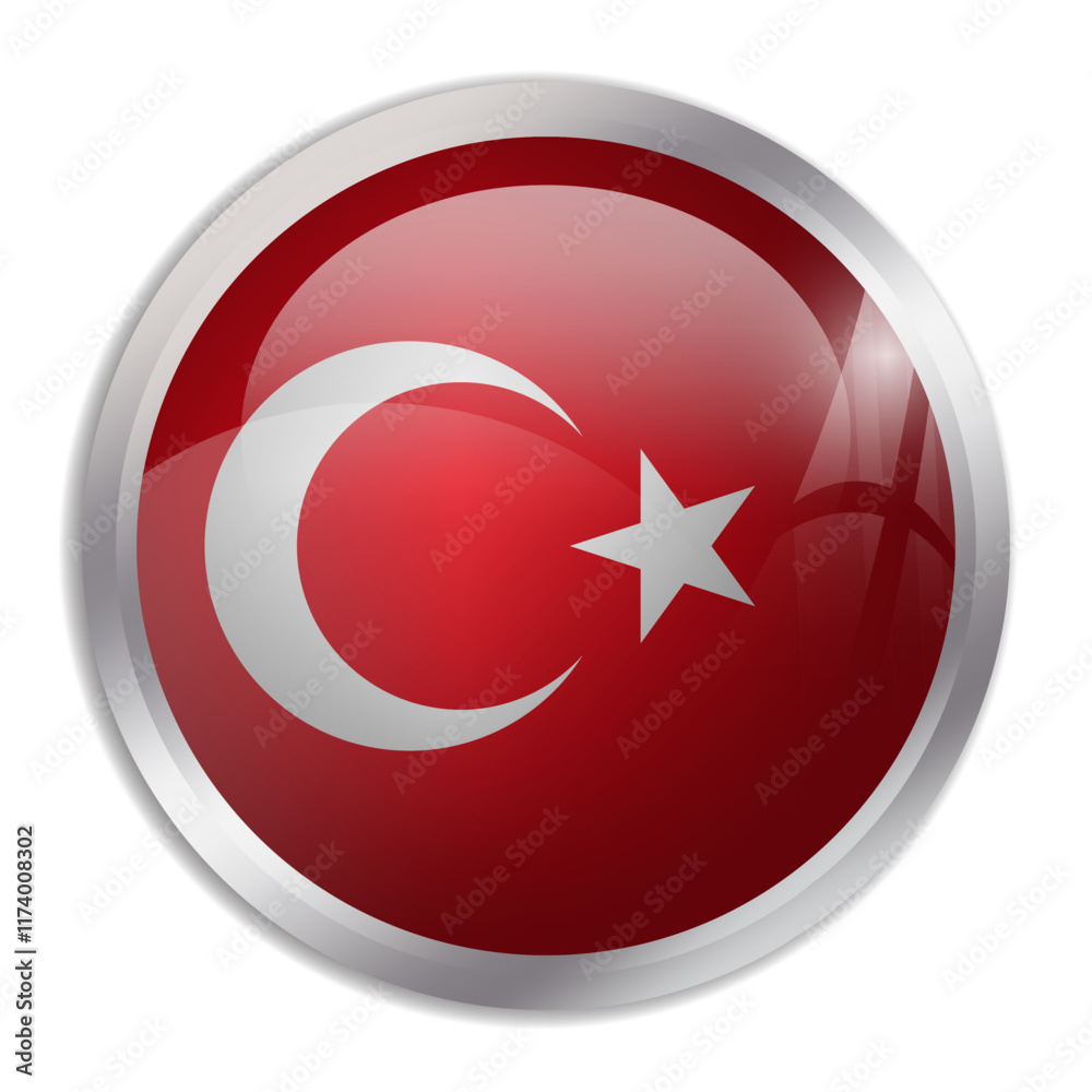 Turkey flag - glossy circle button displays a colorful flag representing a country cultural identity and heritage. The essence of national pride and unity. Turkey flag - glossy circle button displays a colorful flag representing a country cultural identity and heritage. The essence of national pride and unity.