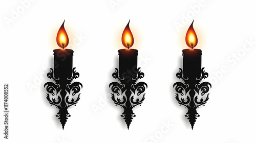 Candle silhouette with a bright flame. isolated object of candelabrum on white background, candlelight and candescent shadow included. Candescent. Illustration photo