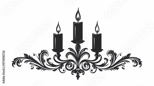 Candle silhouette with flame on white background - elegant candelabrum candlelight object with bright candescent light. Candescent. Illustration